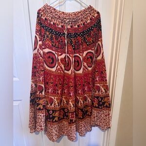 Vibrant Red and Black Cotton Maxi Skirt